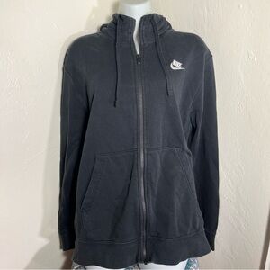 Nike Black Full-Zip Hoodie with White Swoosh Size Small Petite